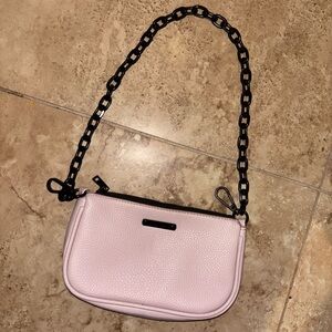 Soft Pink Shoulder Bag with Black Chain Strap